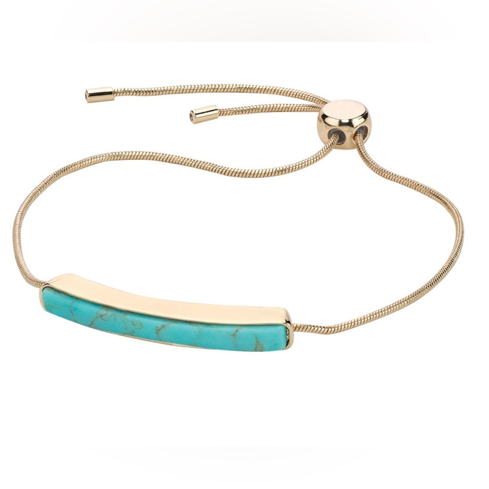NWT ✅ KAI TURQUOISE COLORED STONE SLIDE SNAKE CHAIN BRACELET - Picture 1 of 10